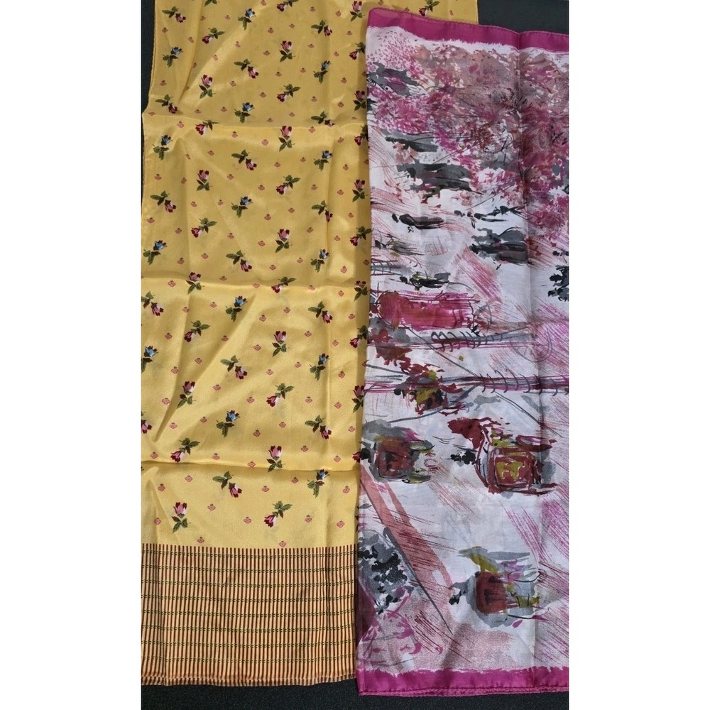 Vintage Floral Vintage Silk‎ Scarf Italy Japan Made Lot Of 2 Pink Yellow